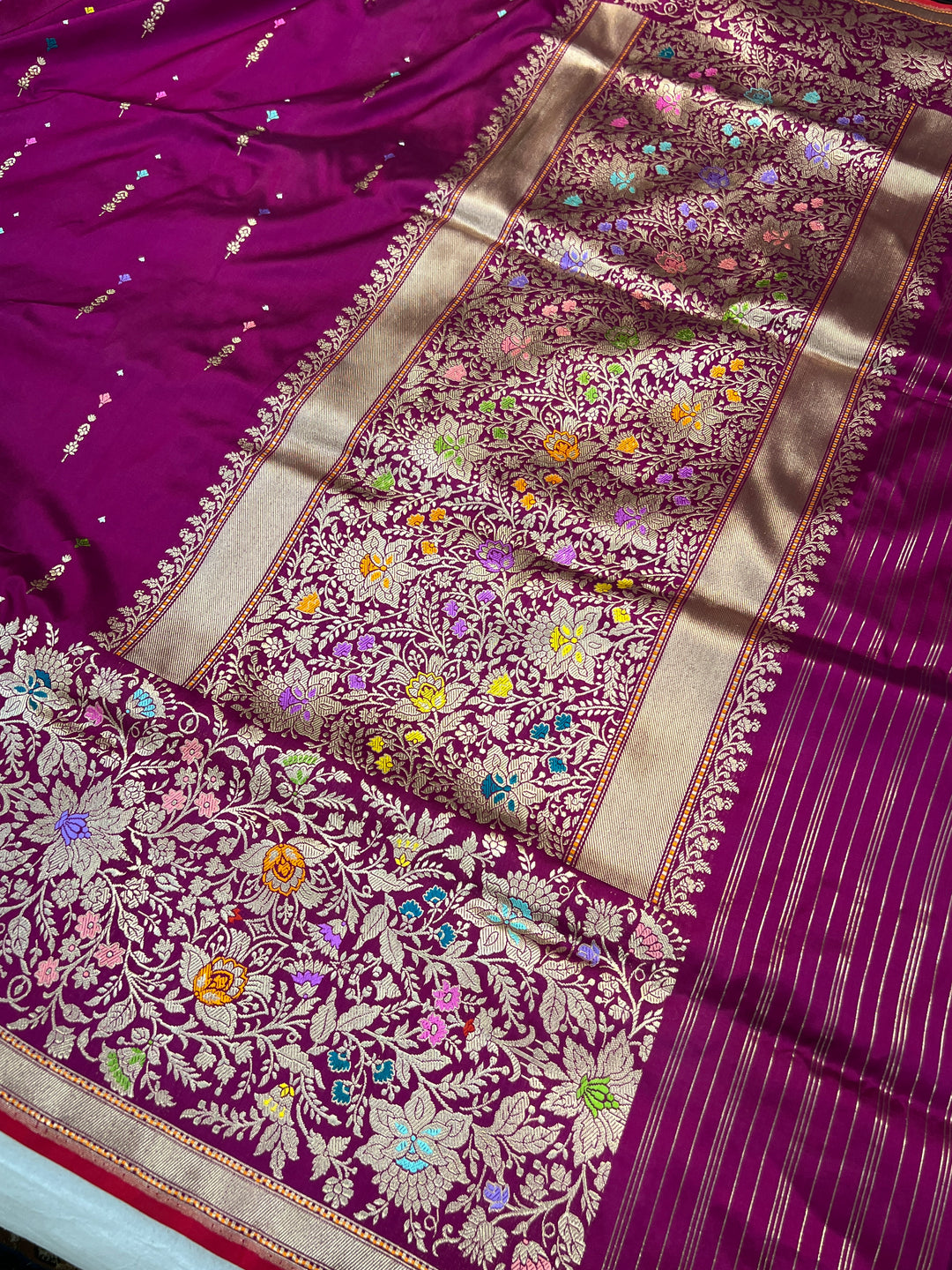 Magenta Puple Katan Silk Saree with Kadhwa Meenakari & Tilfi Border