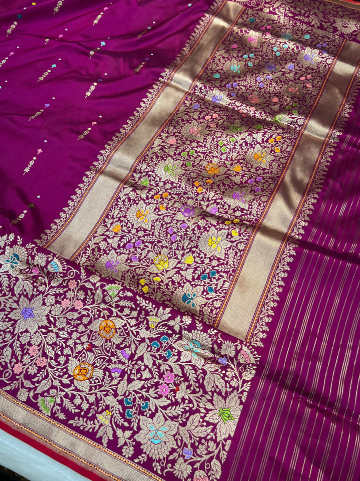 Magenta Puple Katan Silk Saree with Kadhwa Meenakari & Tilfi Border