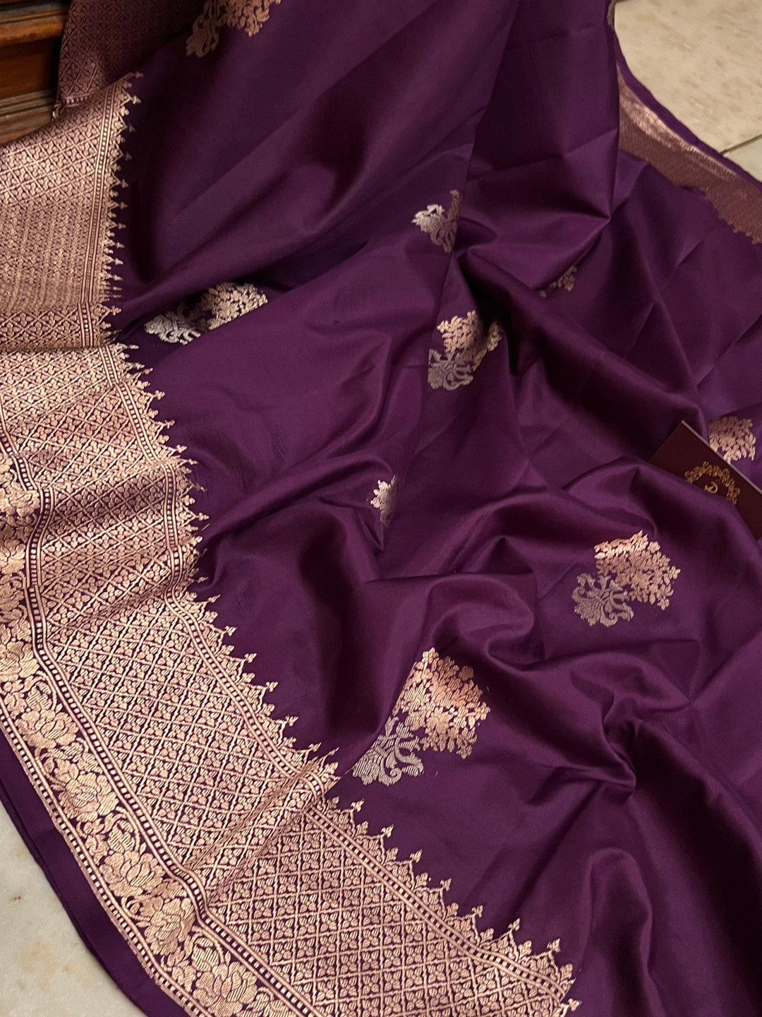 Golden zari Kadhwa Banarasi border on pure silk handloom saree