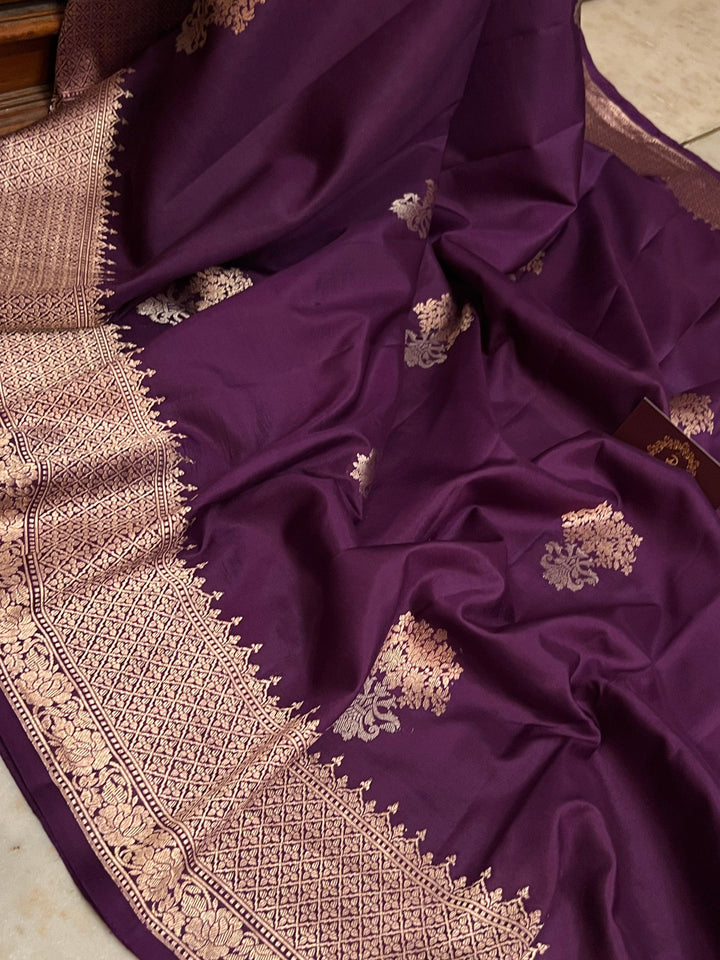 Golden zari Kadhwa Banarasi border on pure silk handloom saree