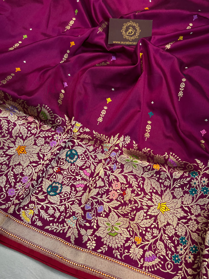 Magenta Puple Katan Silk Saree with Kadhwa Meenakari & Tilfi Border
