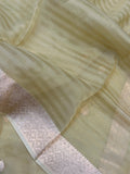 English Yellow Banarasi Handloom Kora Silk Saree - Aura Benaras