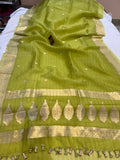 Neon Green Banarasi Handloom Kora Silk Saree - Aura Benaras