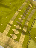 Neon Green Banarasi Handloom Kora Silk Saree - Aura Benaras