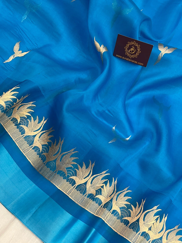 Blue Kora Silk Banarasi Saree with Dual Border