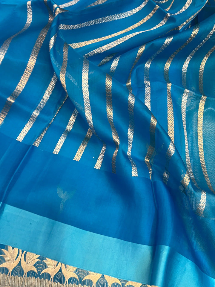 Blue Kora Silk Banarasi Saree with Dual Border