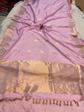 Pale Lavender Pure Banarasi Handloom Katan Silk Saree - Aura Benaras