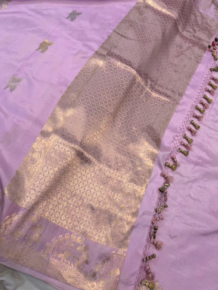 Pale Lavender Pure Banarasi Handloom Katan Silk Saree - Aura Benaras