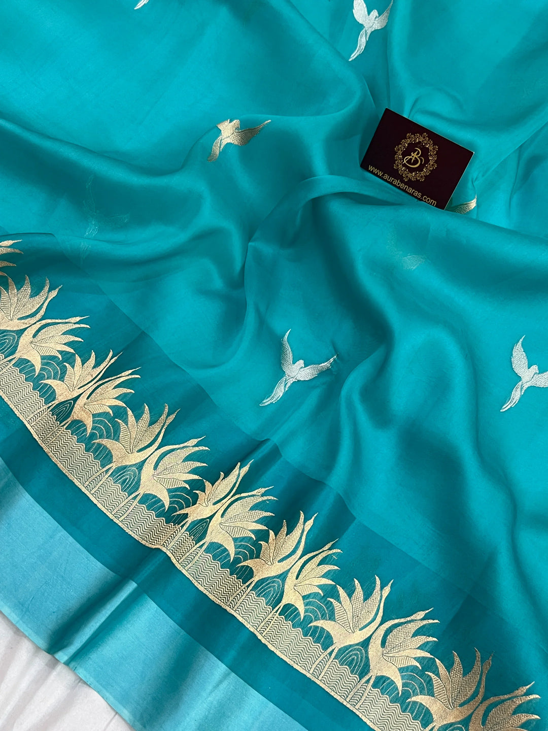 Rama Blue Kora Silk Banarasi Saree with Dual Border