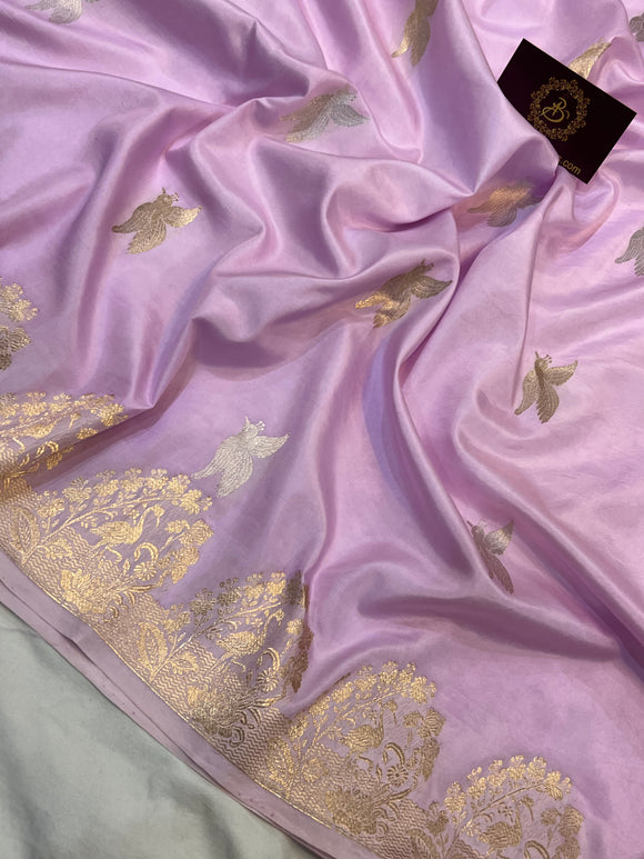 Pale Lavender Pure Banarasi Handloom Katan Silk Saree - Aura Benaras