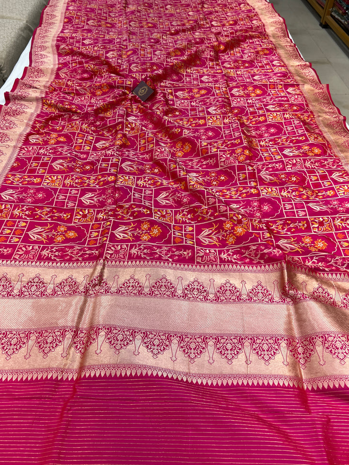 Buy Rani Pink Rangkaat Banarasi Katan Silk Saree - AuraBenaras