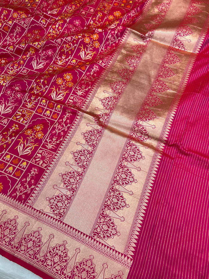 Buy Rani Pink Rangkaat Banarasi Katan Silk Saree - AuraBenaras