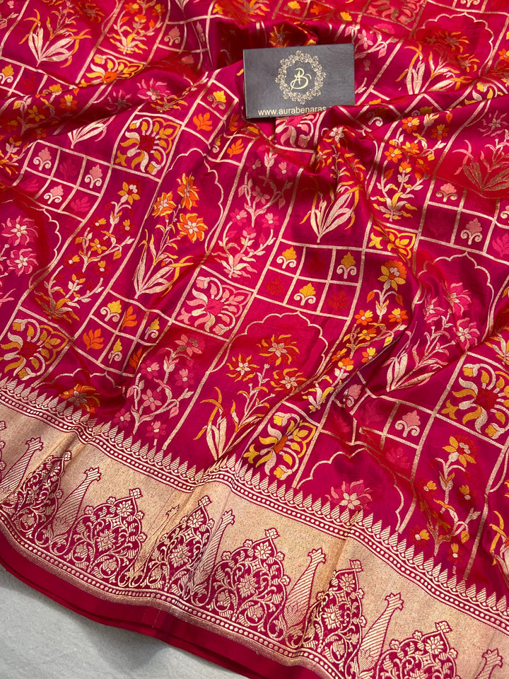 Buy Rani Pink Rangkaat Banarasi Katan Silk Saree - AuraBenaras