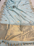 Pale Blue Pure Banarasi Handloom Katan Silk Saree - Aura Benaras