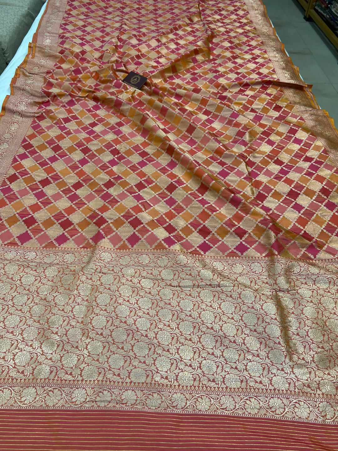 Buy Fanta Orange Rangkaat Banarasi Katan Silk Saree - AuraBenaras