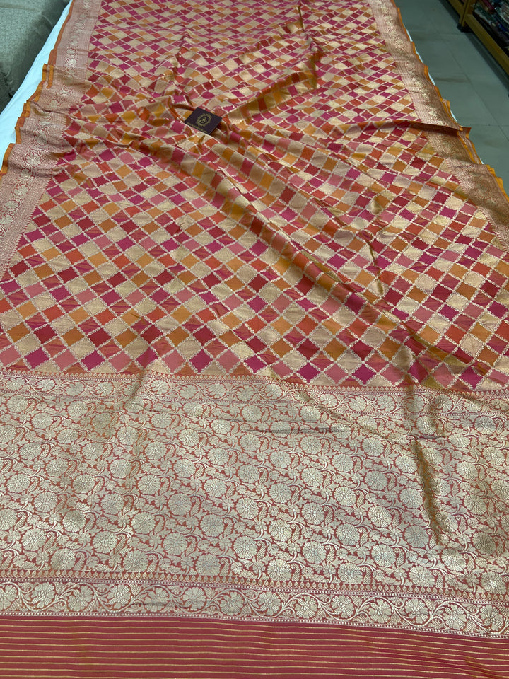 Buy Fanta Orange Rangkaat Banarasi Katan Silk Saree - AuraBenaras