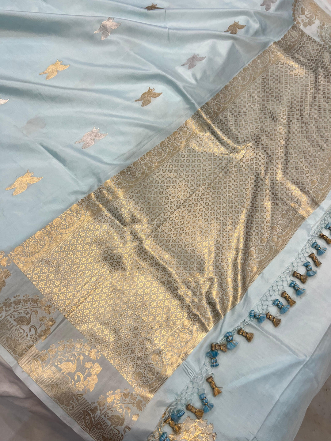 Pale Blue Pure Banarasi Handloom Katan Silk Saree - Aura Benaras