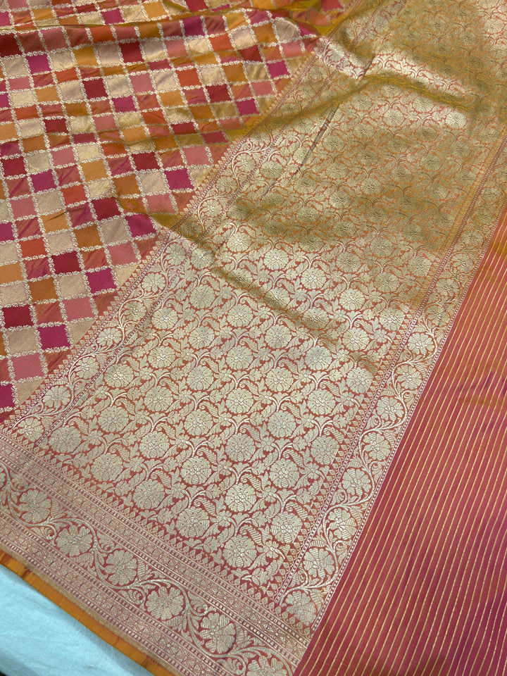 Buy Fanta Orange Rangkaat Banarasi Katan Silk Saree - AuraBenaras