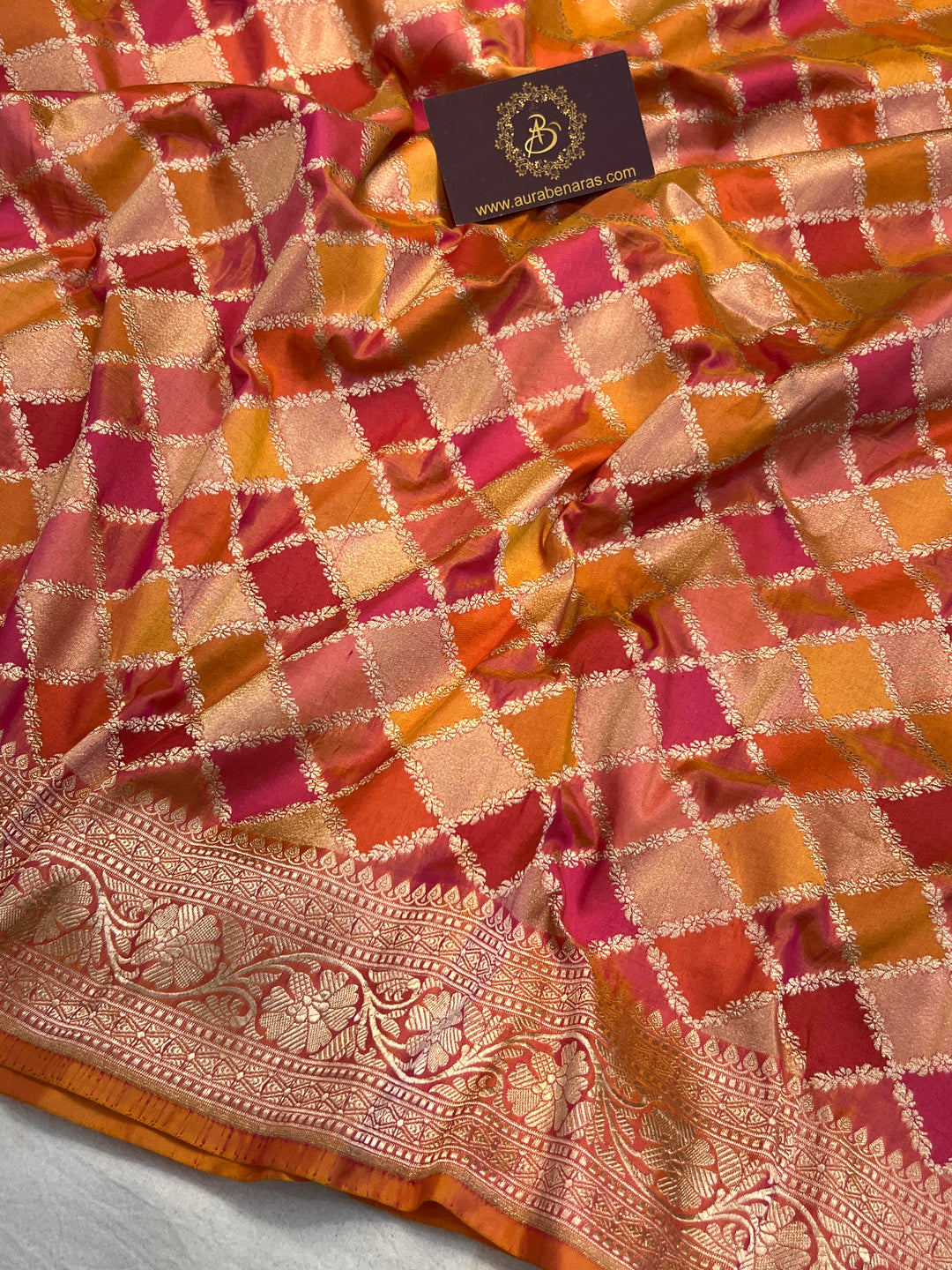 Buy Fanta Orange Rangkaat Banarasi Katan Silk Saree - AuraBenaras