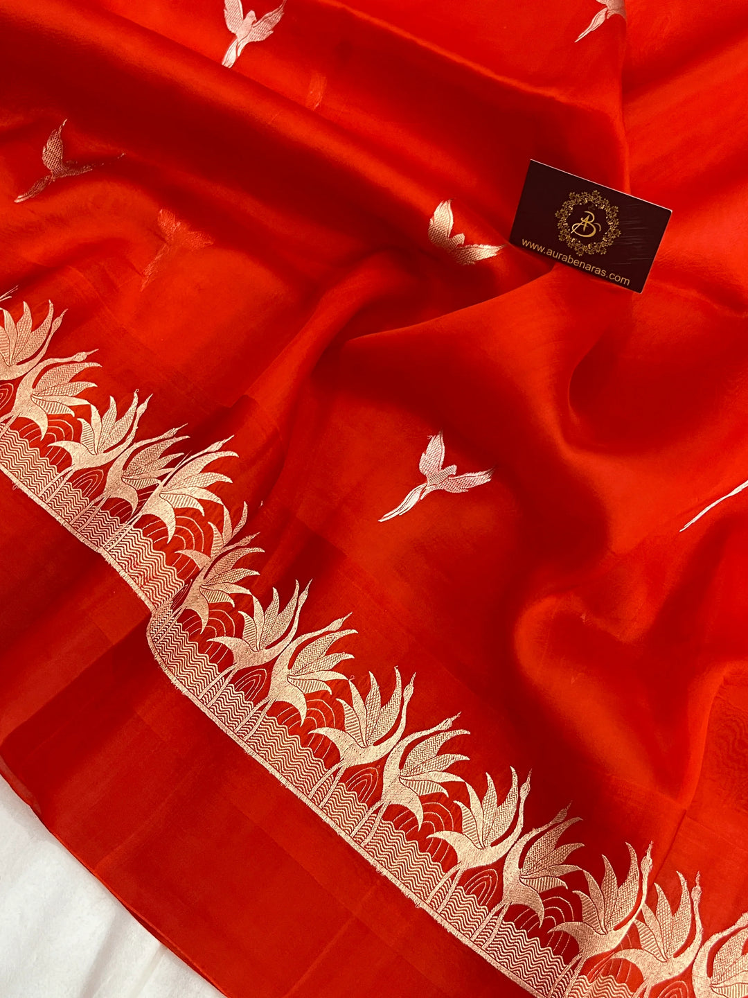 Red Kora Silk Banarasi Saree with Dual Border