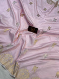 Pale Pink Pure Banarasi Handloom Katan Silk Saree - Aura Benaras