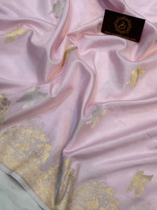 Pale Pink Pure Banarasi Handloom Katan Silk Saree - Aura Benaras