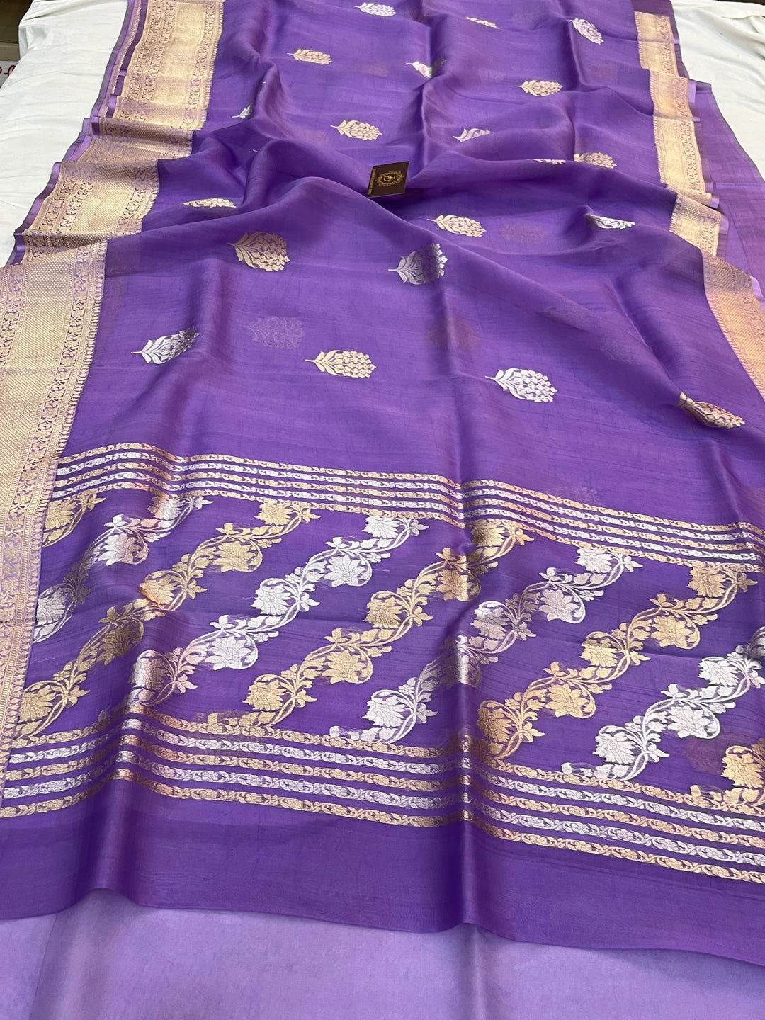 Deep Lavender Pure Kora Silk Handloom Banarasi Saree