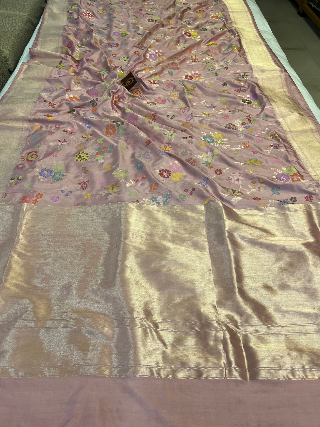 Mauve Pink Pure Katan Silk Banarasi Saree with Meenakari Jaal Design