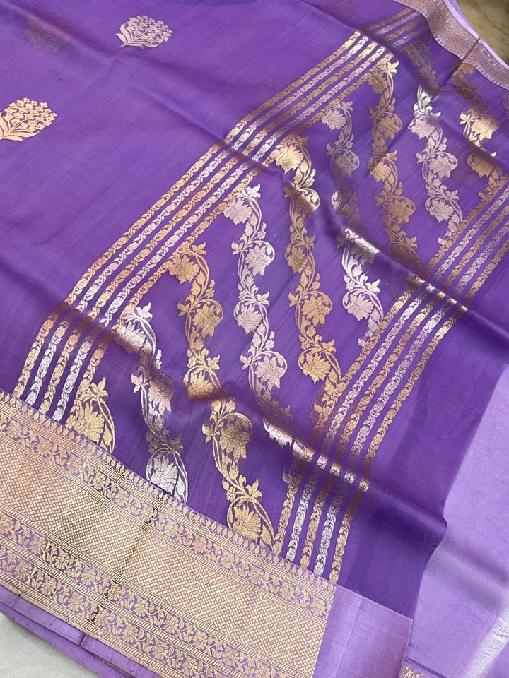 Deep Lavender Pure Kora Silk Handloom Banarasi Saree