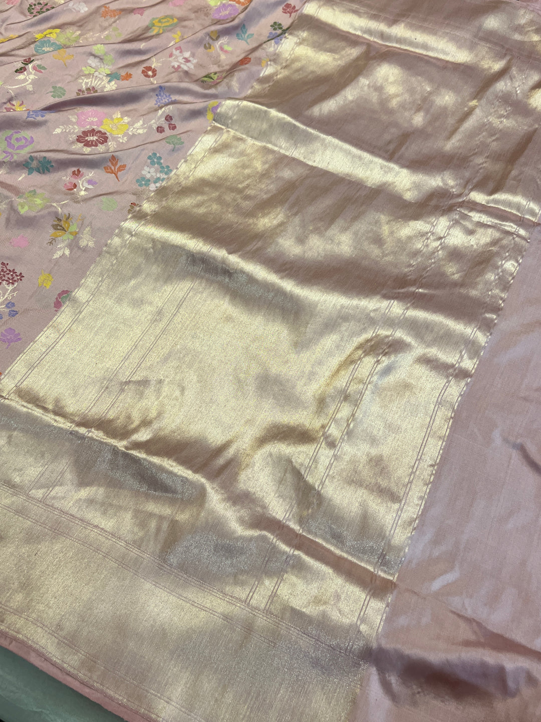 Mauve Pink Pure Katan Silk Banarasi Saree with Meenakari Jaal Design