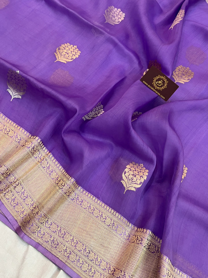 Deep Lavender Pure Kora Silk Handloom Banarasi Saree