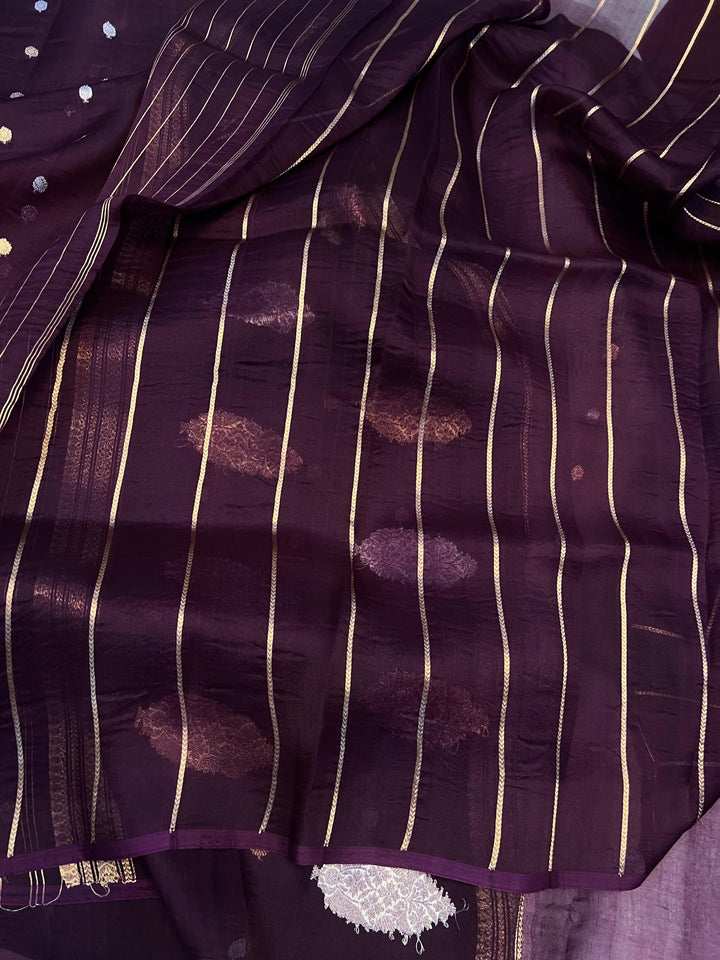 Striped blouse piece included with Banarasi Kora silk saree