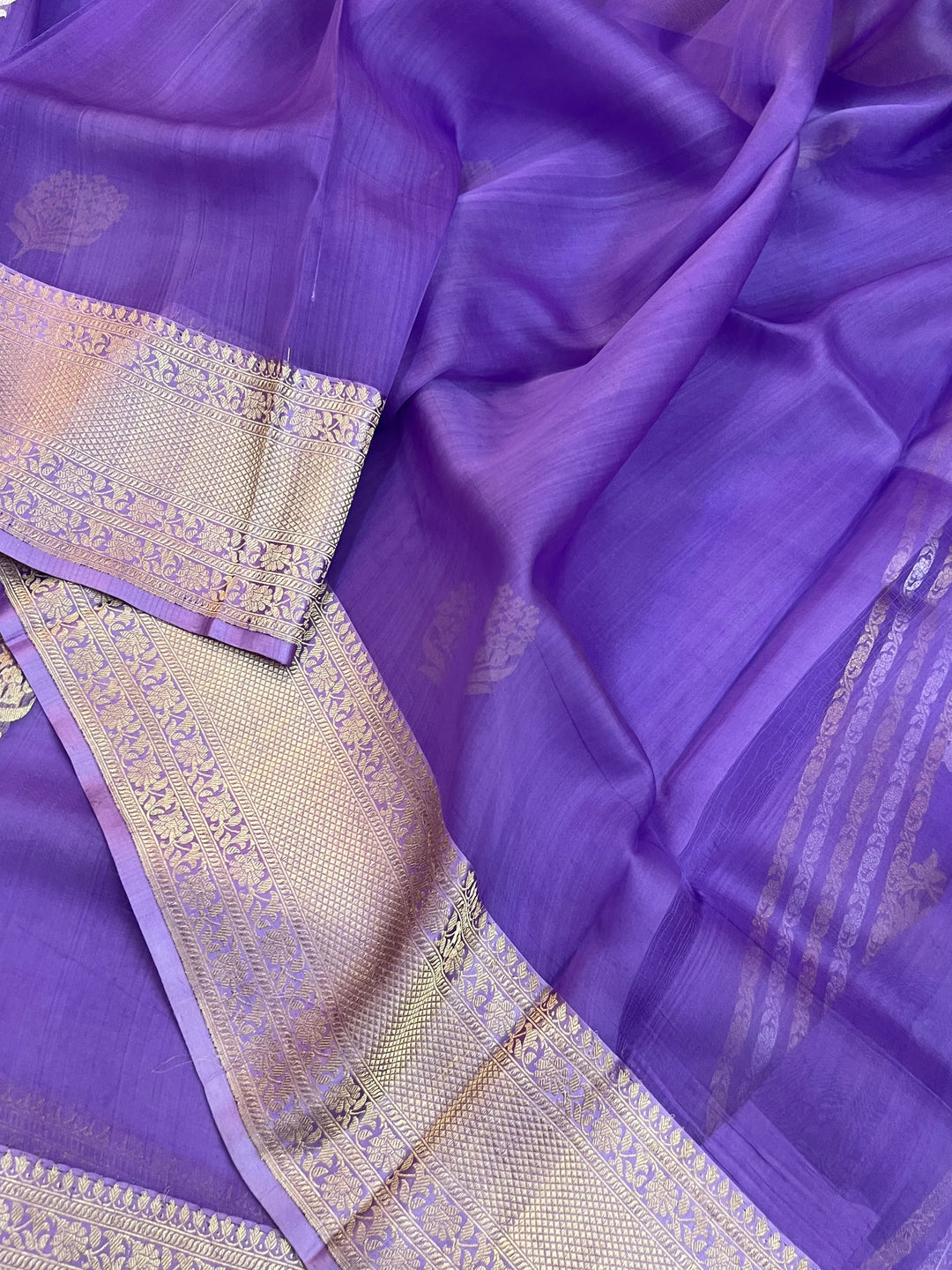 Deep Lavender Pure Kora Silk Handloom Banarasi Saree