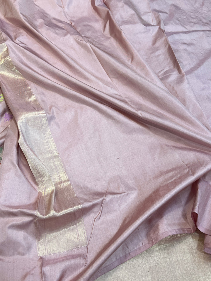 Mauve Pink Pure Katan Silk Banarasi Saree with Meenakari Jaal Design