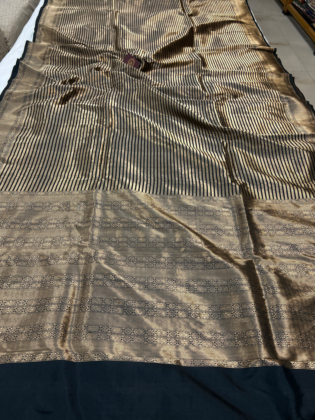  Black Katan Silk Banarasi Saree with Geometric Brocade Work