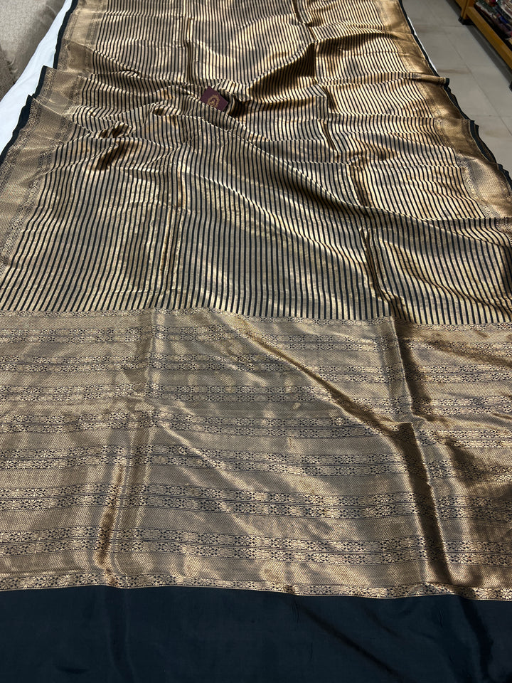  Black Katan Silk Banarasi Saree with Geometric Brocade Work