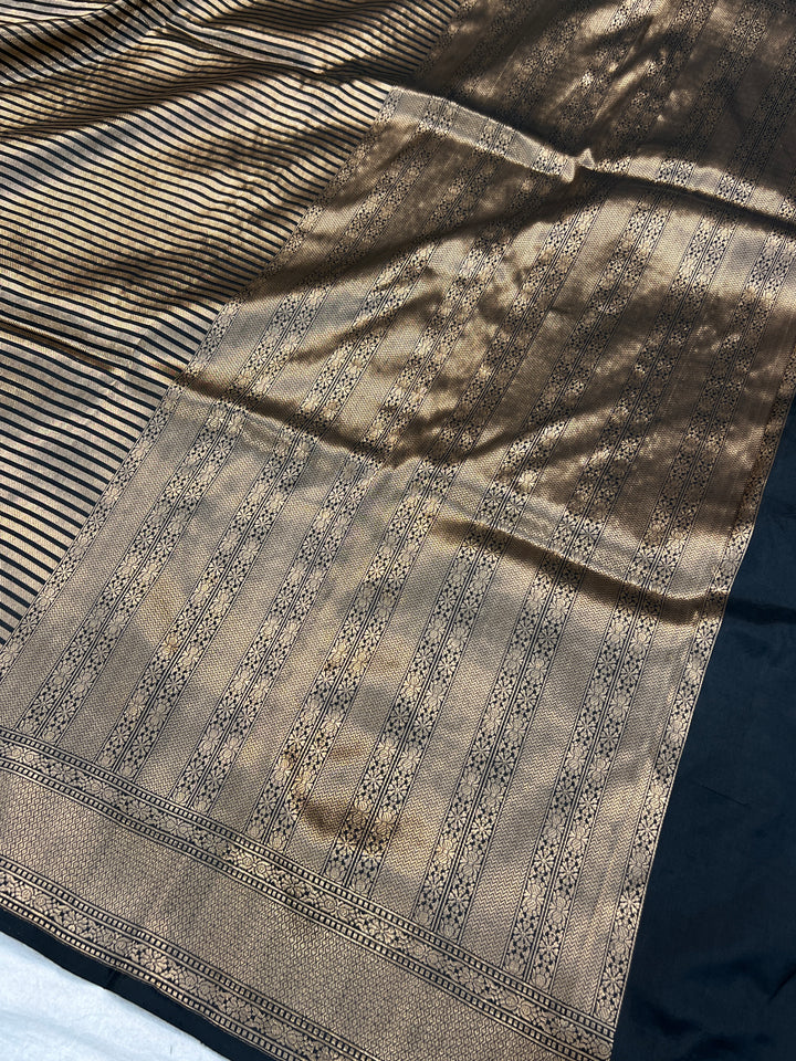  Black Katan Silk Banarasi Saree with Geometric Brocade Work