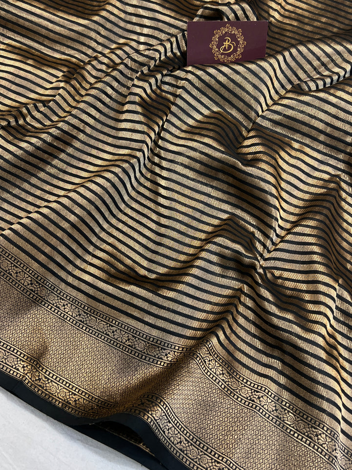  Black Katan Silk Banarasi Saree with Geometric Brocade Work