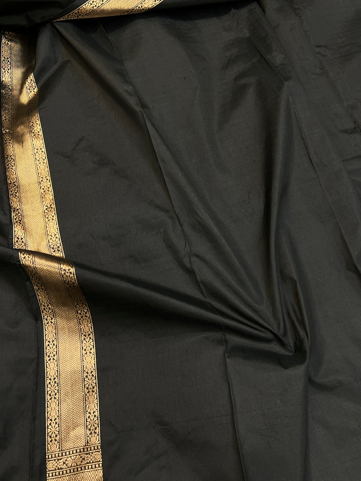  Black Katan Silk Banarasi Saree with Geometric Brocade Work
