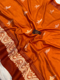 Orange Pure Banarasi Handloom Silk Saree - Aura Benaras