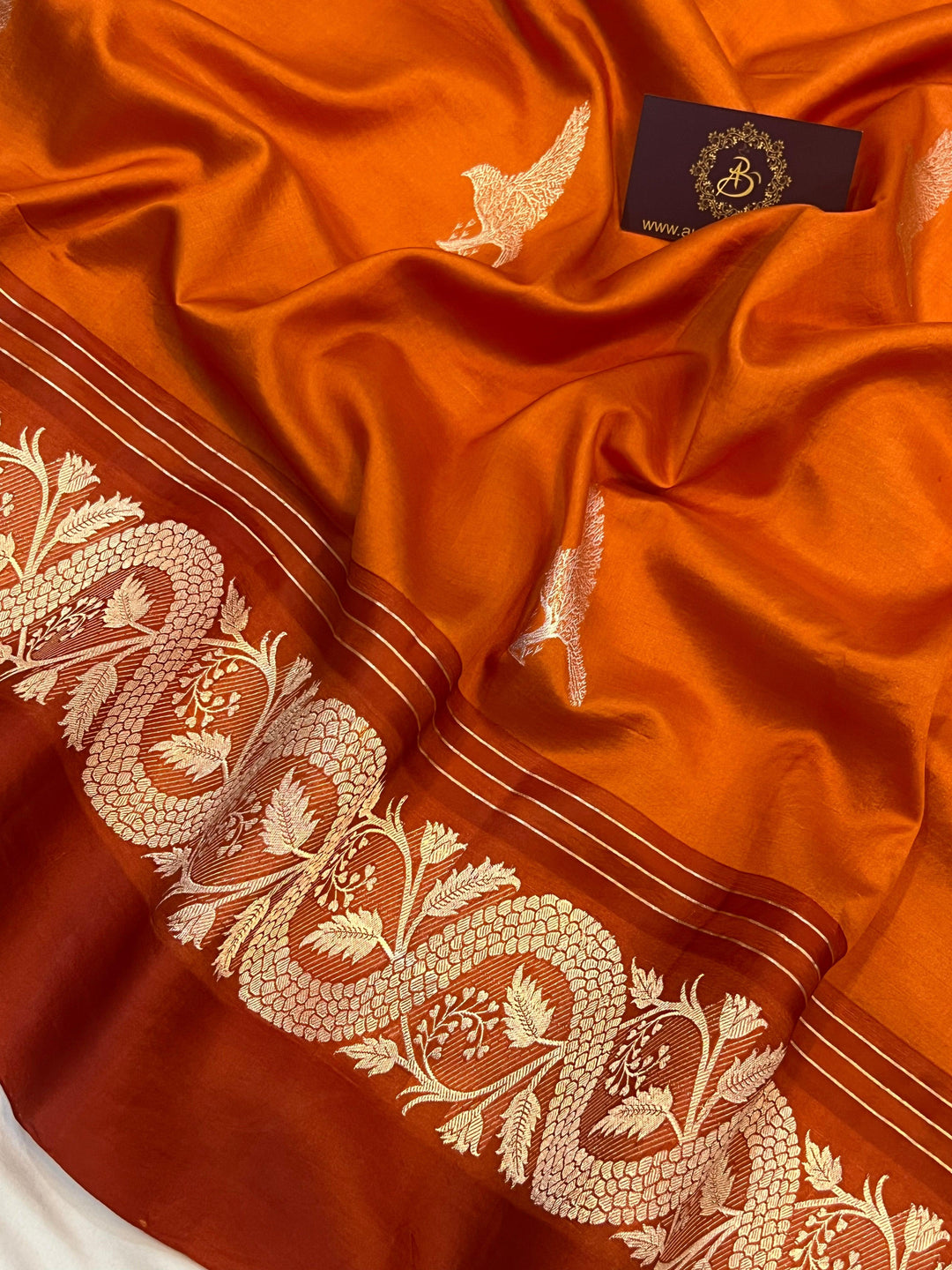 Orange Pure Banarasi Handloom Silk Saree - Aura Benaras