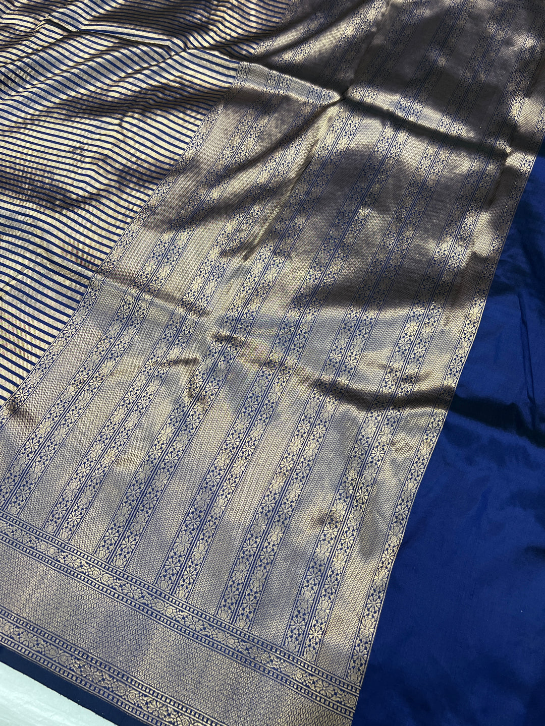 Navy Blue Katan Silk Banarasi Saree with Geometric Brocade Work