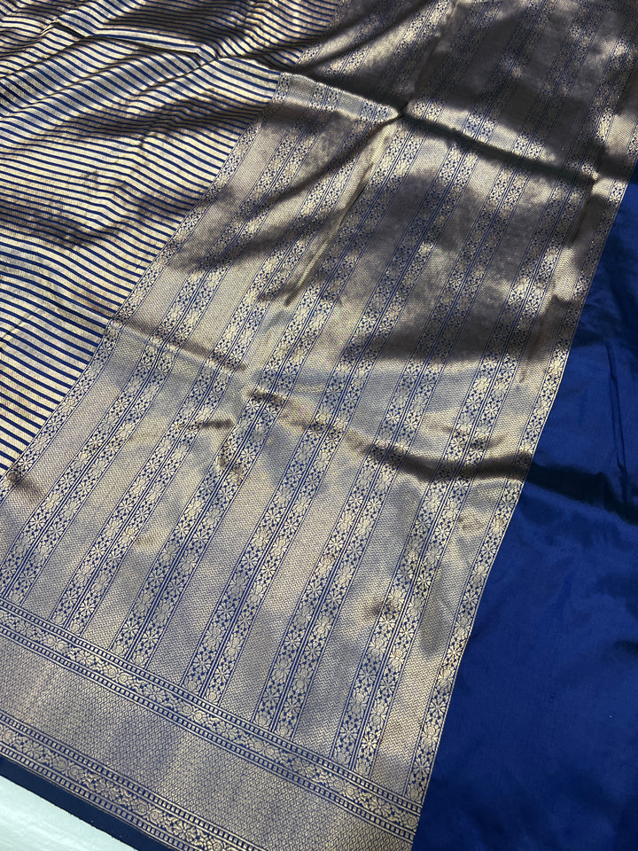 Navy Blue Katan Silk Banarasi Saree with Geometric Brocade Work