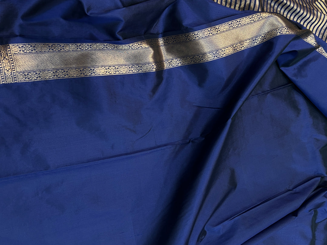 Navy Blue Katan Silk Banarasi Saree with Geometric Brocade Work