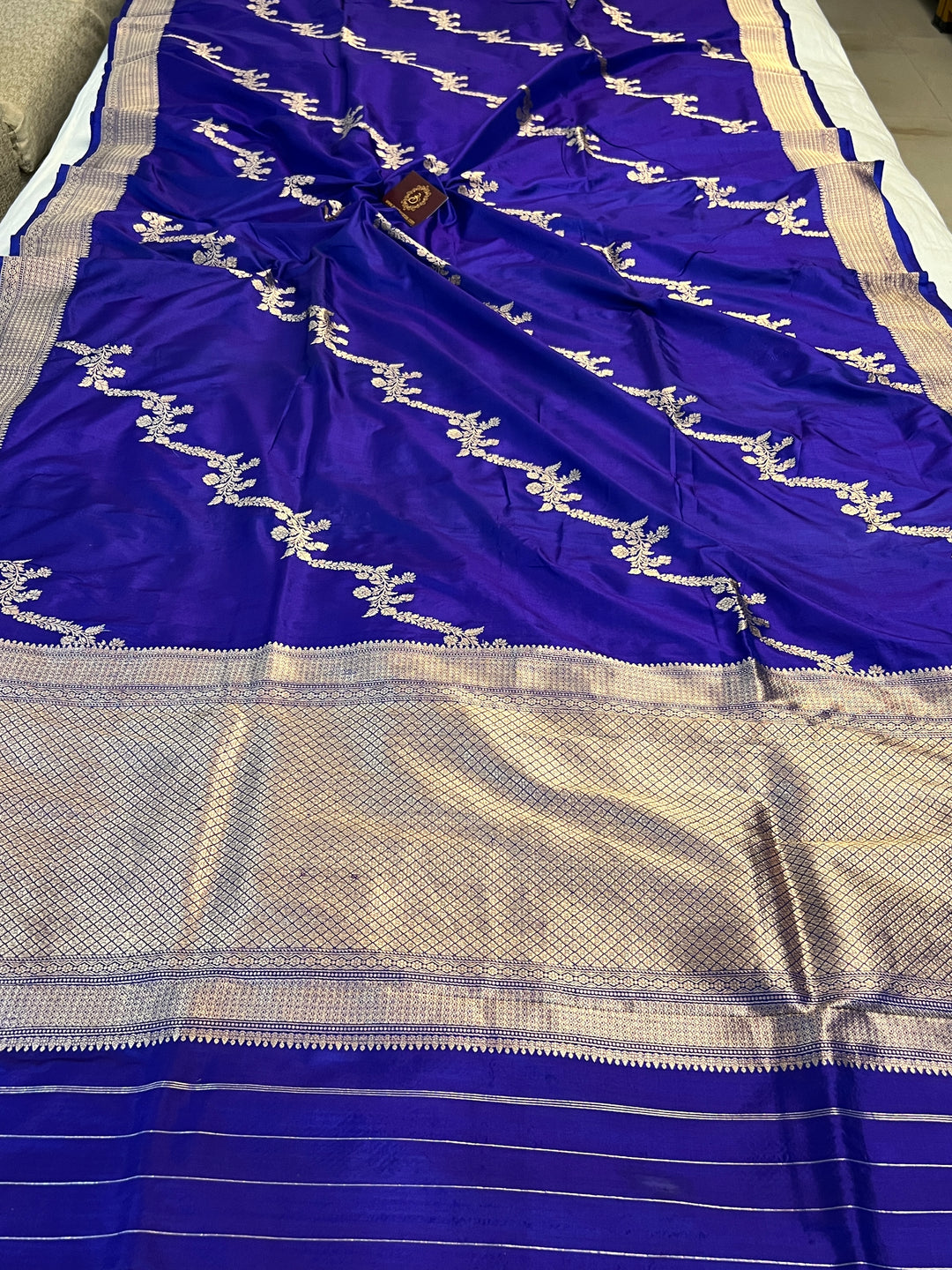 Shop Indigo Blue Banarasi Katan Silk Saree – Kadhwa Aada Jaal Meenakari