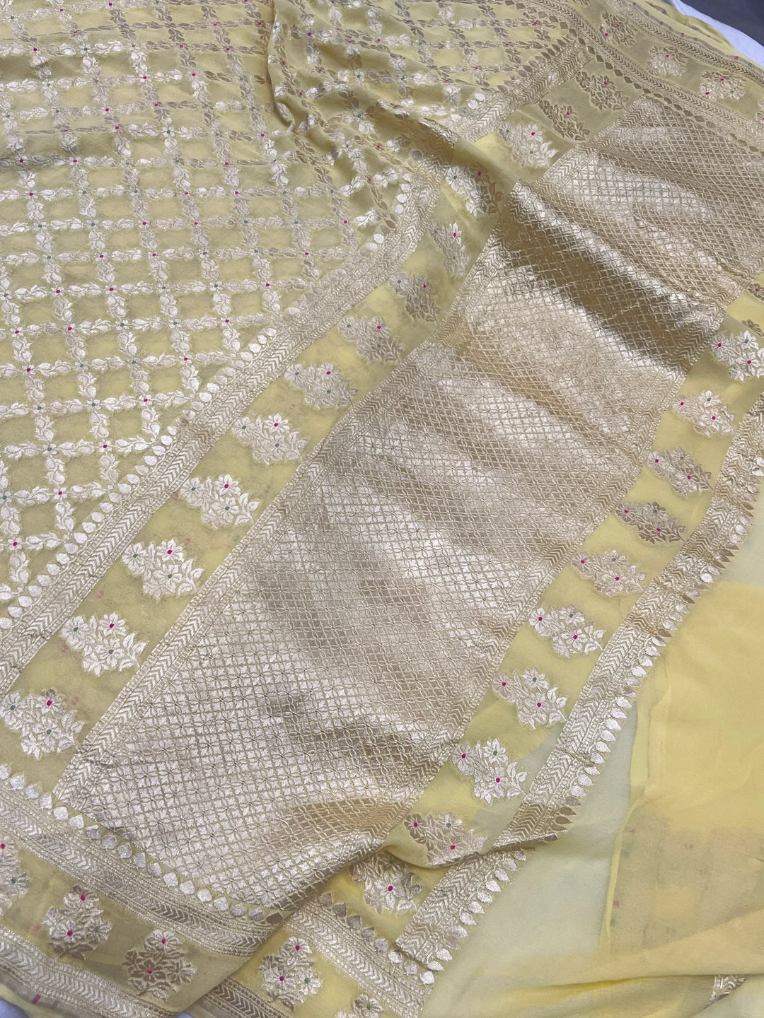 Sugar Cookie Yellow Pure Banarasi Khaddi Georgette Saree