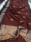 Coffee Brown Pure Banarasi Handloom Silk Saree - Aura Benaras