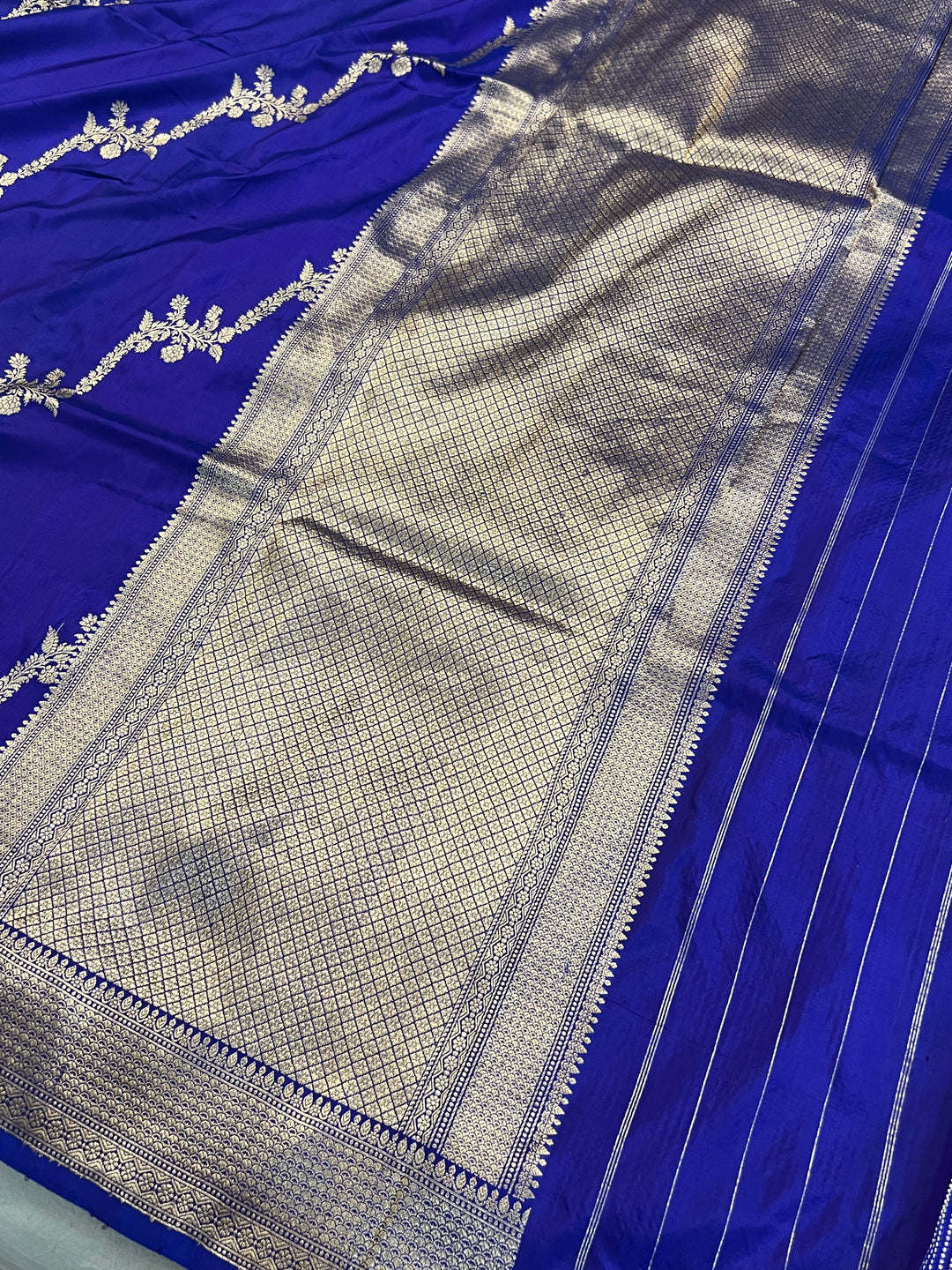 Shop Indigo Blue Banarasi Katan Silk Saree – Kadhwa Aada Jaal Meenakari