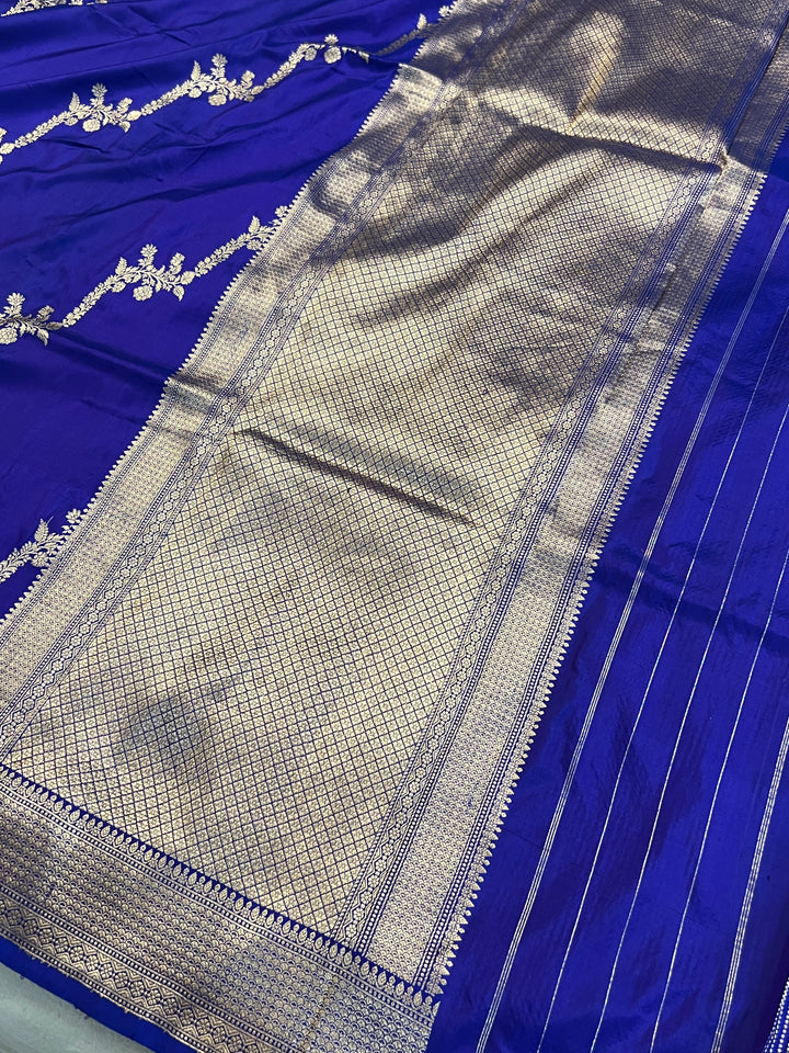 Shop Indigo Blue Banarasi Katan Silk Saree – Kadhwa Aada Jaal Meenakari