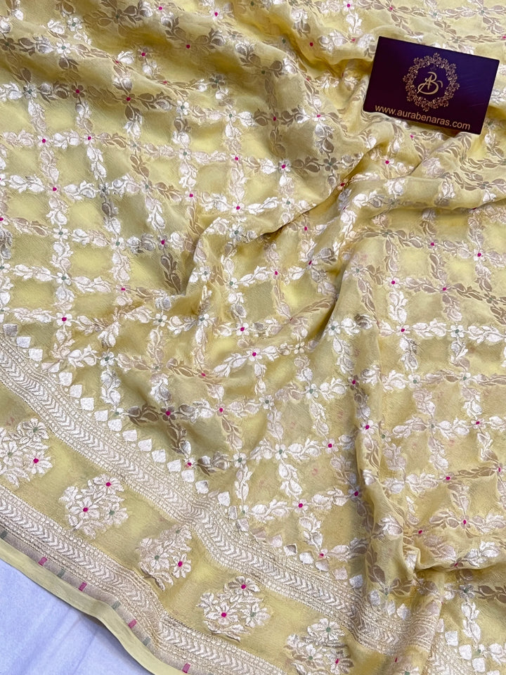 Sugar Cookie Yellow Pure Banarasi Khaddi Georgette Saree